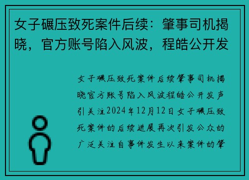 女子碾压致死案件后续：肇事司机揭晓，官方账号陷入风波，程皓公开发声引关注