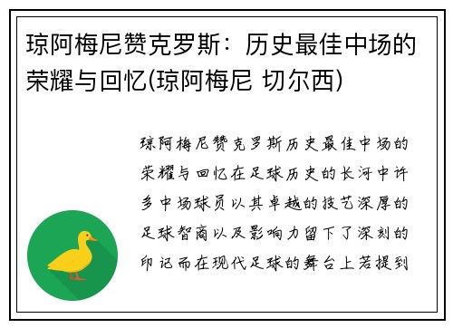 琼阿梅尼赞克罗斯：历史最佳中场的荣耀与回忆(琼阿梅尼 切尔西)