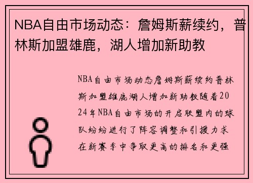 NBA自由市场动态：詹姆斯薪续约，普林斯加盟雄鹿，湖人增加新助教