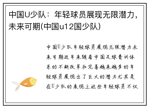 中国U少队：年轻球员展现无限潜力，未来可期(中国u12国少队)
