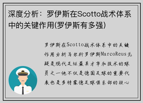 深度分析：罗伊斯在Scotto战术体系中的关键作用(罗伊斯有多强)