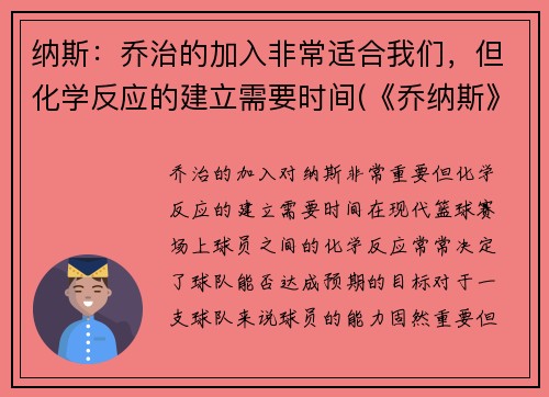 纳斯：乔治的加入非常适合我们，但化学反应的建立需要时间(《乔纳斯》)