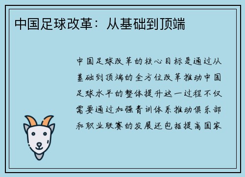 中国足球改革：从基础到顶端